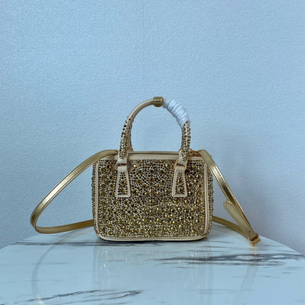 HOT SALE PRADA Galleria satin mini-bag with crystals