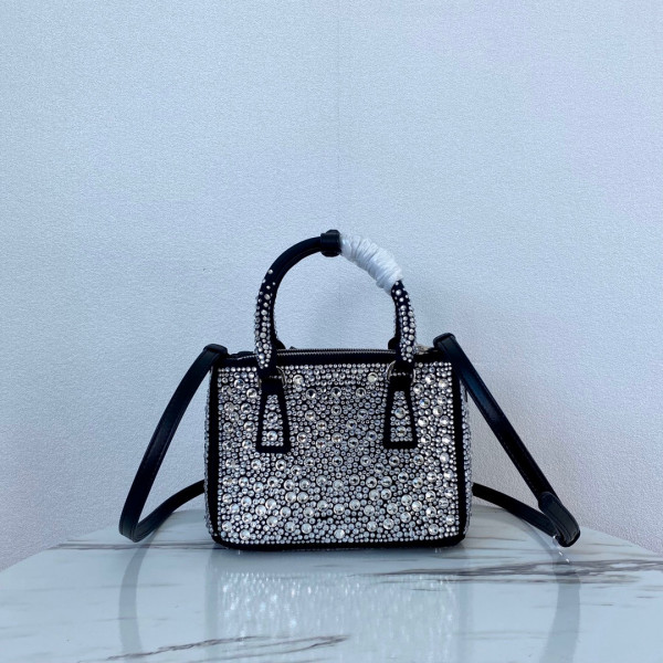 HOT SALE PRADA Galleria satin mini-bag with crystals