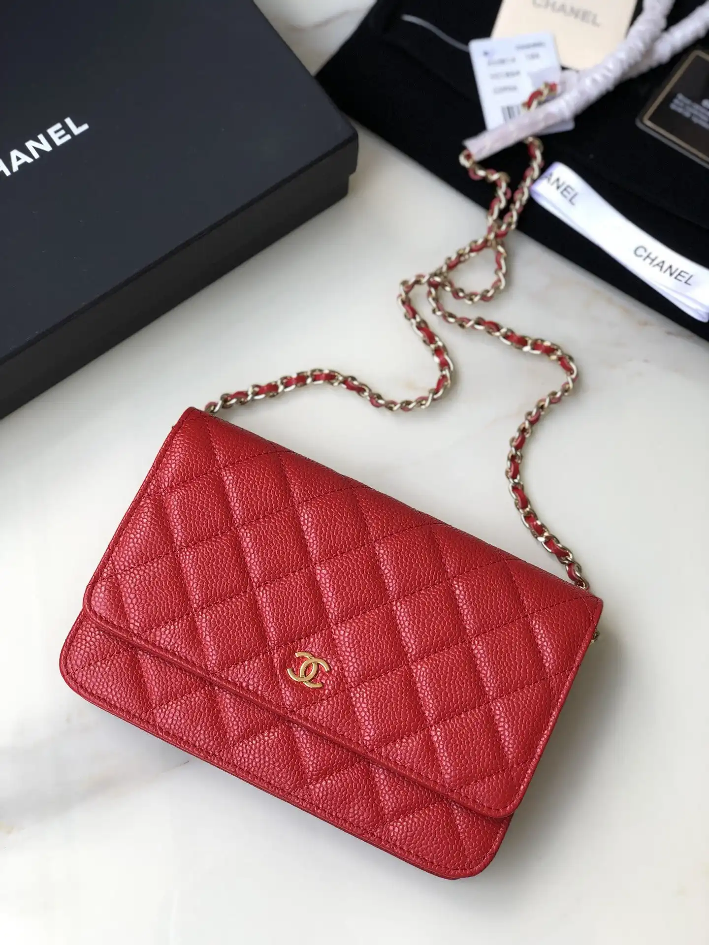 First Bag Ru CHANEL CHAIN WALLET CAVIAR WITH GOLD HARDWARE