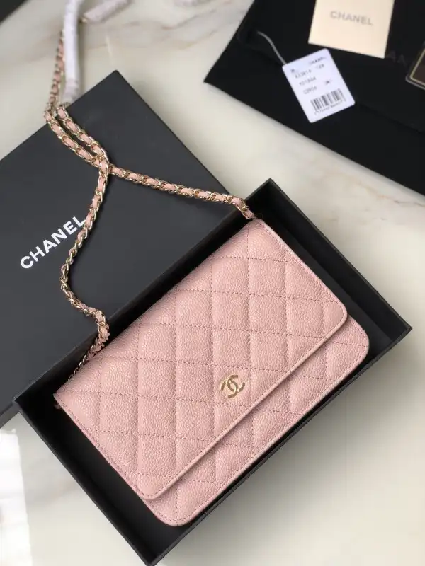 CHANEL CHAIN WALLET CAVIAR WITH GOLD HARDWARE