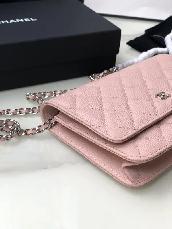 CHANEL CHAIN WALLET CAVIAR WITH SILVER HARDWARE