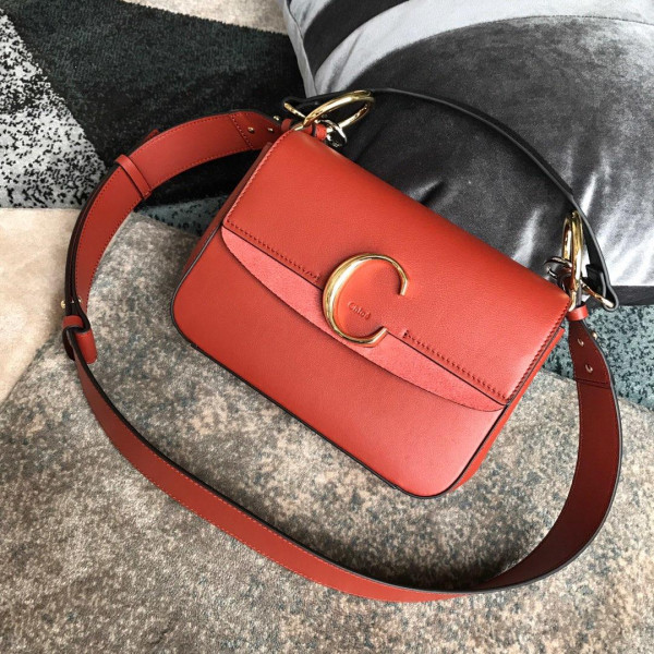 HOT SALE CHLOÉ SMALL C DOUBLE CARRY BAG