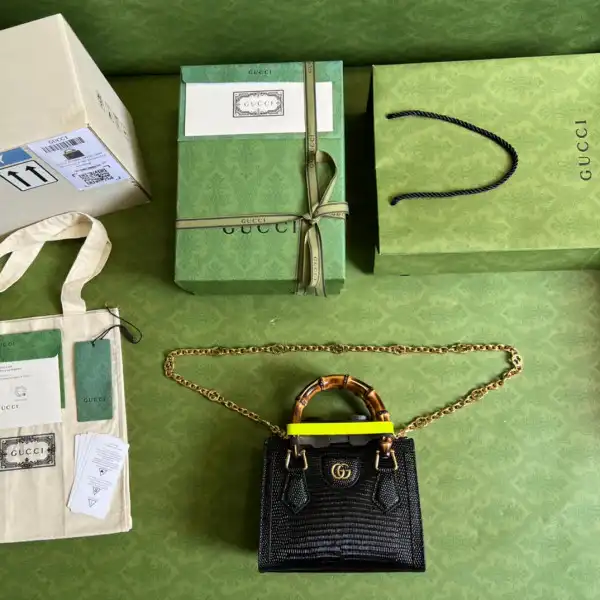 First bag ru Gucci Diana lizard mini bag