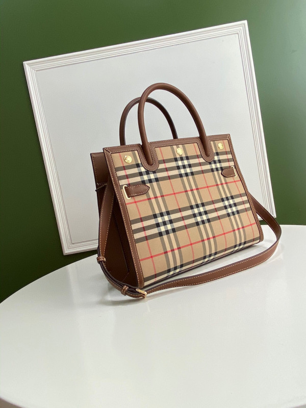 HOT SALE BURBERRY Small Vintage Check Two-handle Title Bag