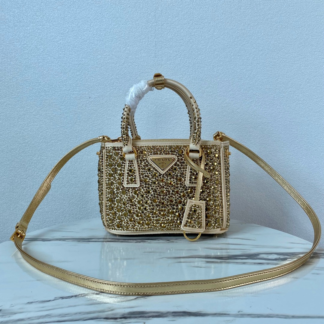 HOT SALE PRADA Galleria satin mini-bag with crystals