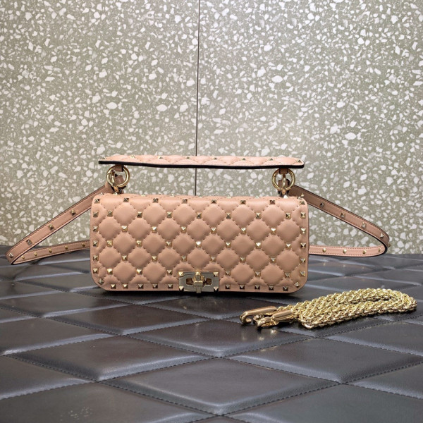 HOT SALE VALENTINO ROCKSTUD SPIKE SHOULDER BAG IN CRACKLE-EFFECT METALLIC