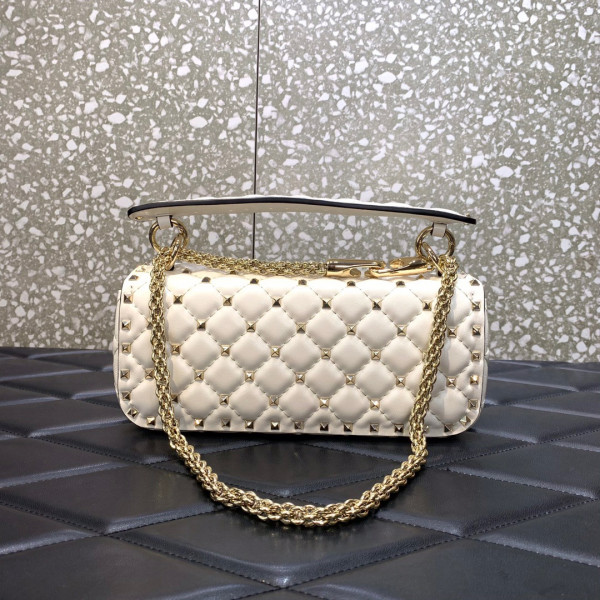 HOT SALE VALENTINO ROCKSTUD SPIKE SHOULDER BAG IN CRACKLE-EFFECT METALLIC