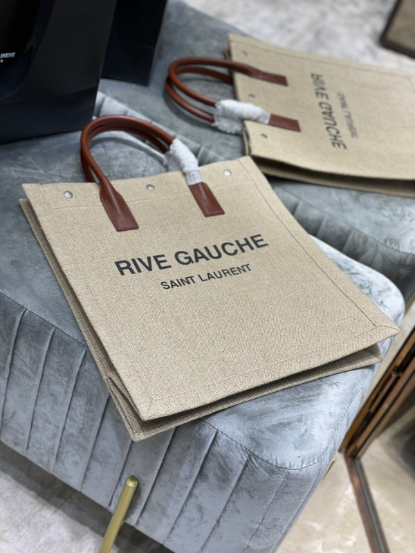 HOT SALE YSL RIVE GAUCHE N S SHOPPING BAG IN LINEN AND COTTON