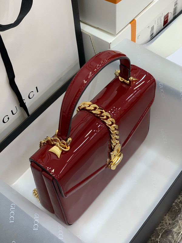 HOT SALE GUCCI Sylvie 1969 PATENT LEATHER MINI TOP HANDLE BAG