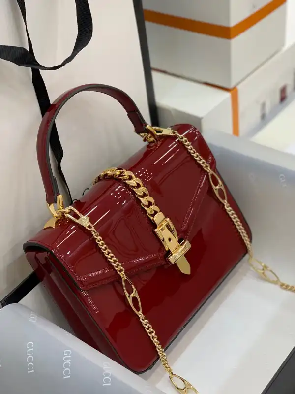 GUCCI Sylvie 1969 PATENT LEATHER MINI TOP HANDLE BAG