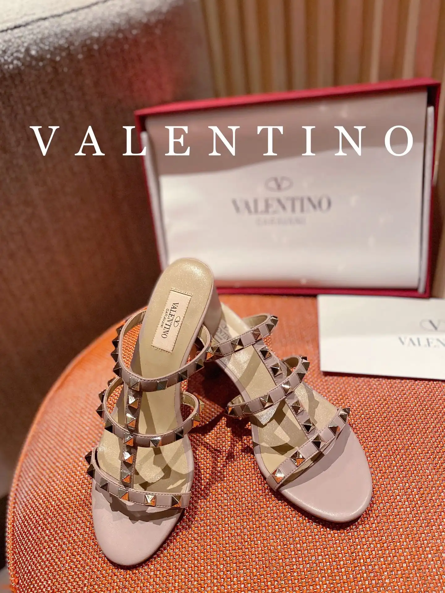 VALENTINO ROCKSTUD CALFSKIN LEATHER SLIDE SANDAL