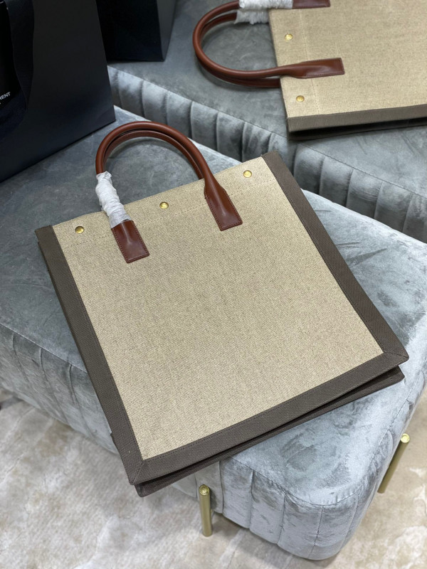 HOT SALE YSL RIVE GAUCHE N S SHOPPING BAG IN LINEN AND COTTON