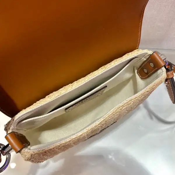 PRADA Raffia and Leather Shoulder Bag