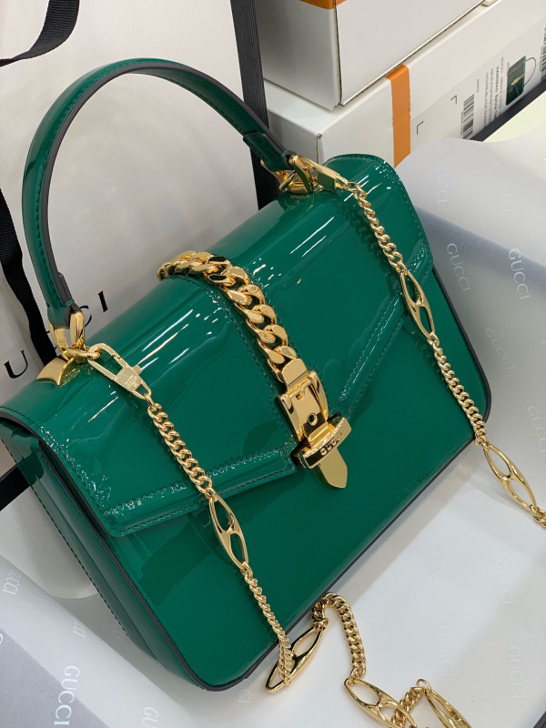 GUCCI Sylvie 1969 PATENT LEATHER MINI TOP HANDLE BAG