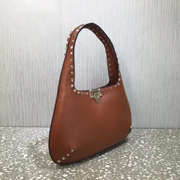 VALENTINO SMALL ROCKSTUD GRAINY CALFSKIN HOBO BAG