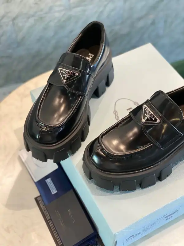 PRADA Brushed leather Monolith loafers