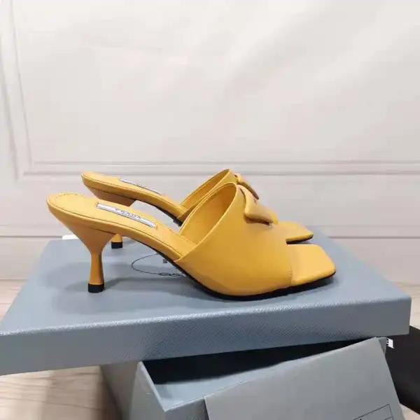 PRADA Brushed leather mid-heeled slides