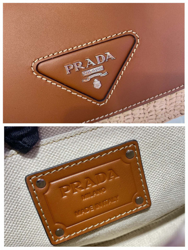 HOT SALE PRADA Raffia and Leather Shoulder Bag