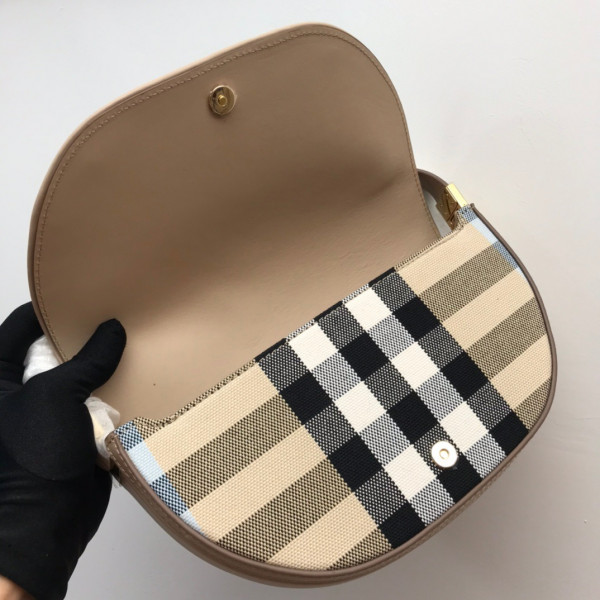 HOT SALE BURBERRY Small Check Canvas and Leather Olympia Bag