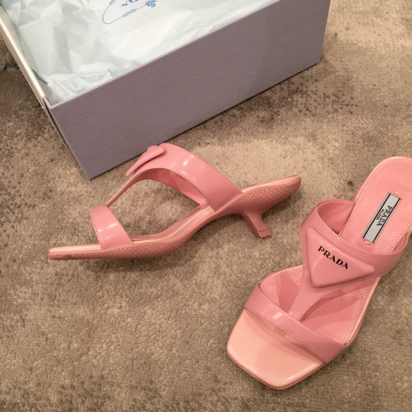 HOT SALE PRADA Brushed leather high-heeled thong sandals