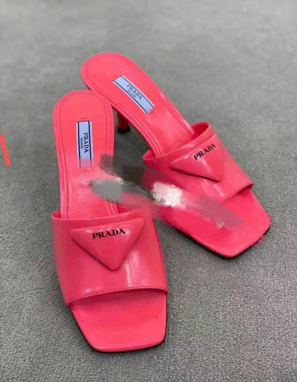 HOT SALE PRADA Brushed leather mid-heeled slides