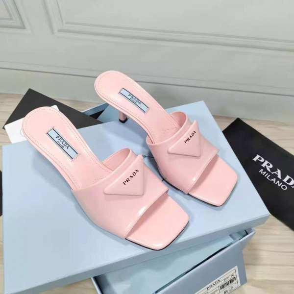 HOT SALE PRADA Brushed leather mid-heeled slides