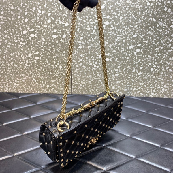 HOT SALE VALENTINO ROCKSTUD SPIKE SHOULDER BAG IN CRACKLE-EFFECT METALLIC