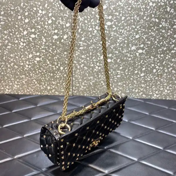 First Bag Ru VALENTINO ROCKSTUD SPIKE SHOULDER BAG IN CRACKLE-EFFECT METALLIC