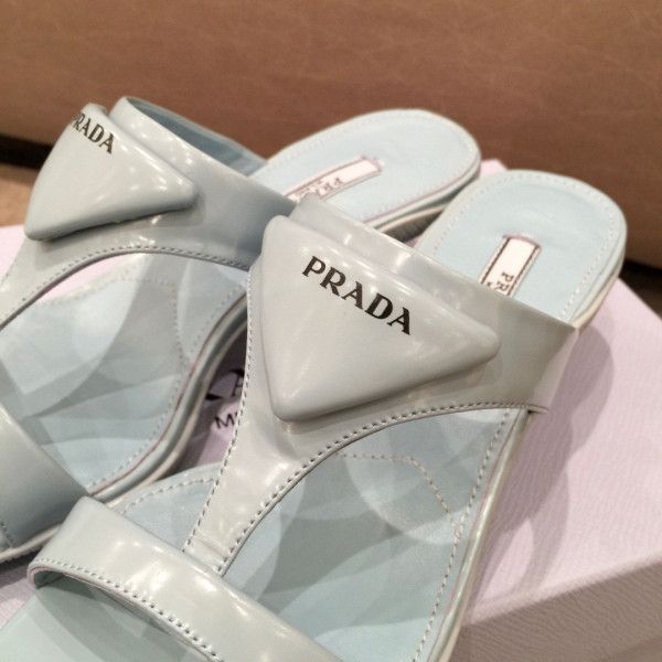 HOT SALE PRADA Brushed leather high-heeled thong sandals