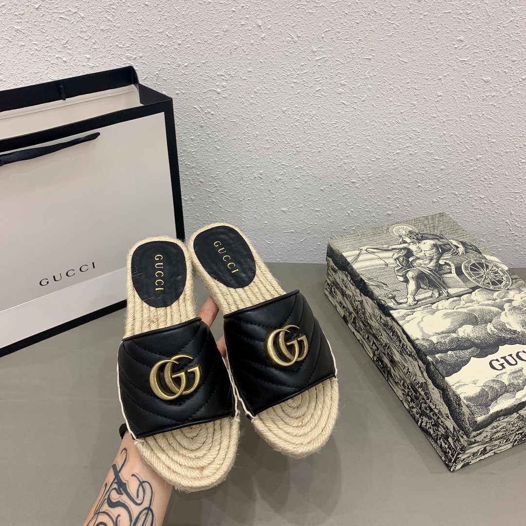 HOT SALE GUCCI Leather espadrille sandal