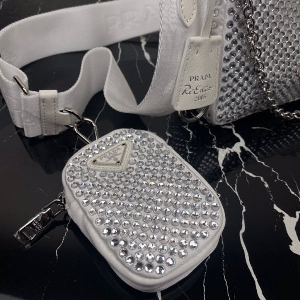 HOT SALE Prada Re-Edition 2005 satin bag with crystals