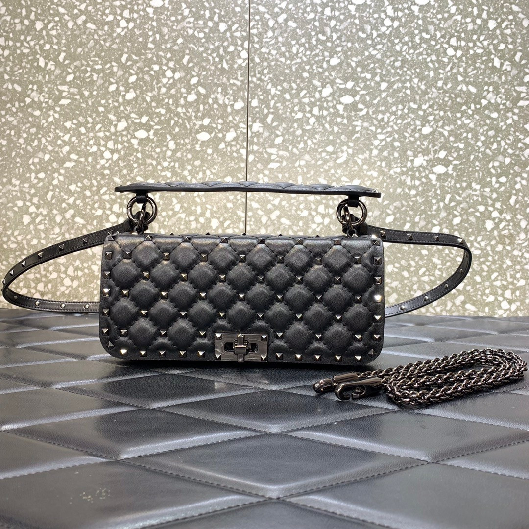 HOT SALE VALENTINO ROCKSTUD SPIKE SHOULDER BAG IN CRACKLE-EFFECT METALLIC