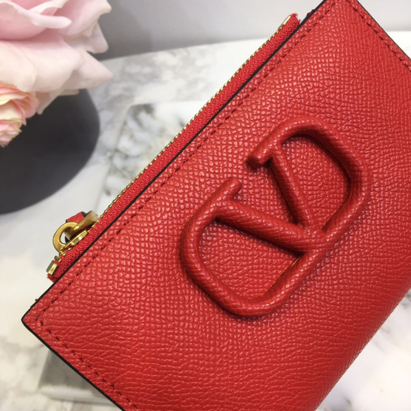 HOT SALE VALENTINO VSLING GRAINY CALFSKIN CARDHOLDER WITH ZIPPER