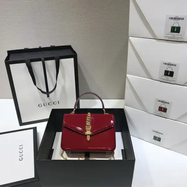 GUCCI Sylvie 1969 patent leather mini top handle bag