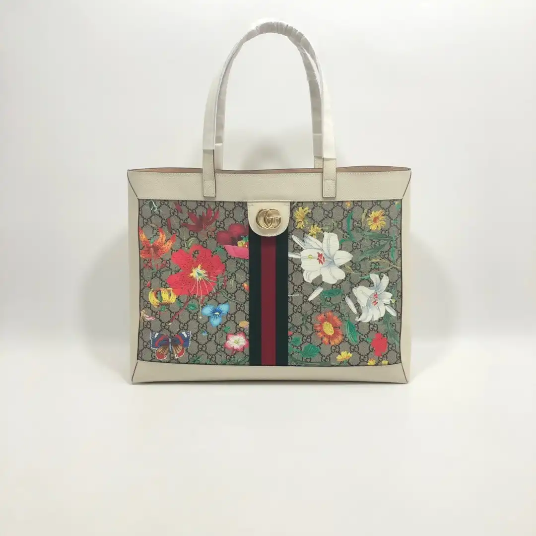 GUCCI GG Supreme Monogram Flora Web Large Ophidia Tote