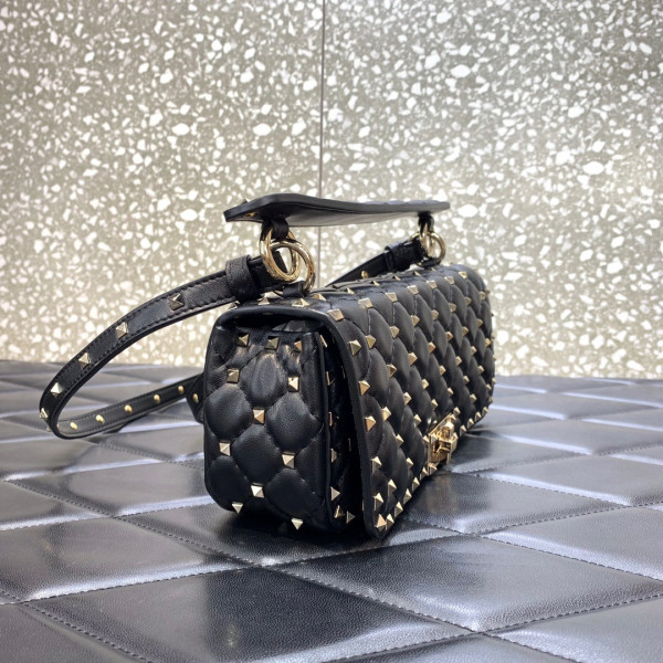 HOT SALE VALENTINO ROCKSTUD SPIKE SHOULDER BAG IN CRACKLE-EFFECT METALLIC