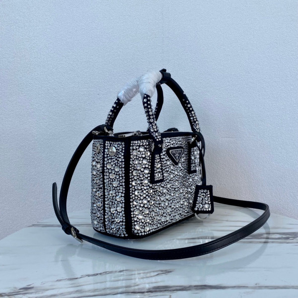 HOT SALE PRADA Galleria satin mini-bag with crystals