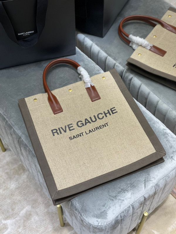 HOT SALE YSL RIVE GAUCHE N S SHOPPING BAG IN LINEN AND COTTON