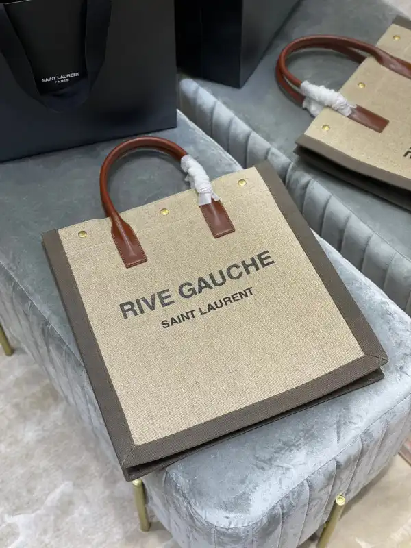 First Bag Ru YSL RIVE GAUCHE N S SHOPPING BAG IN LINEN AND COTTON