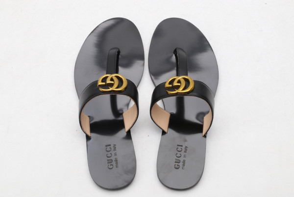 HOT SALE GUCCI Leather thong sandal with Double G