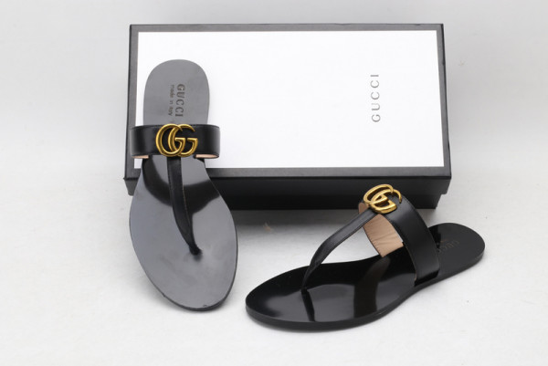 HOT SALE GUCCI Leather thong sandal with Double G