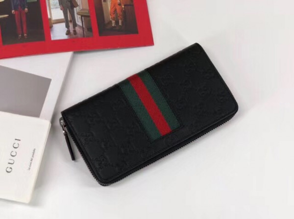 HOT SALE Gucci Signature Web zip around wallet