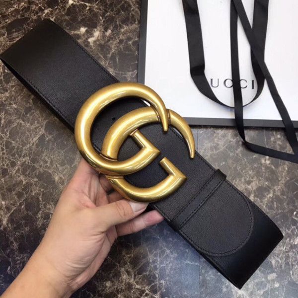 HOT SALE Gucci Wide leather belt with Double G