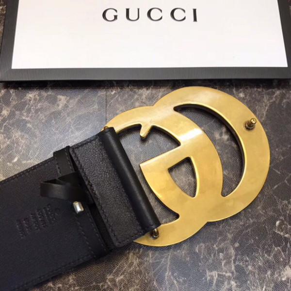 HOT SALE Gucci Wide leather belt with Double G