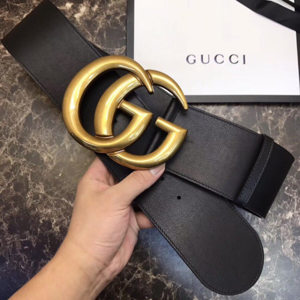 HOT SALE Gucci Wide leather belt with Double G