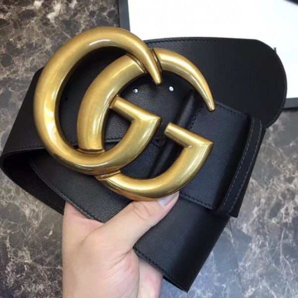 HOT SALE Gucci Wide leather belt with Double G