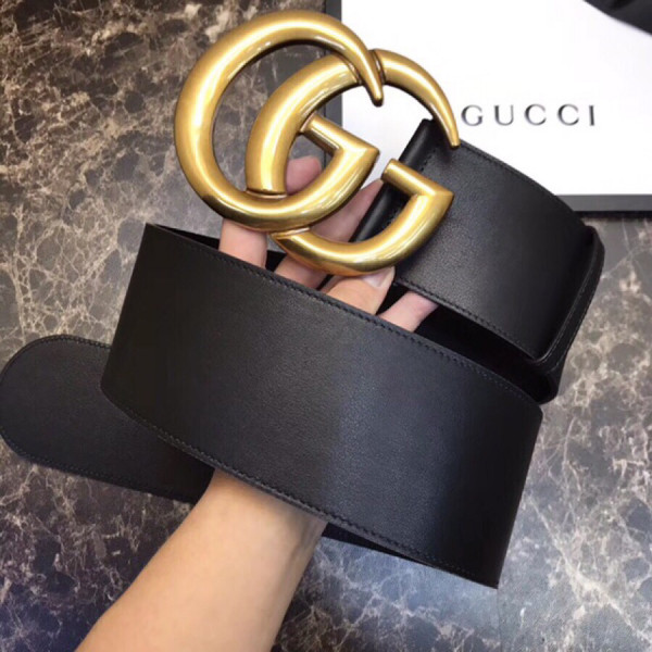 HOT SALE Gucci Wide leather belt with Double G