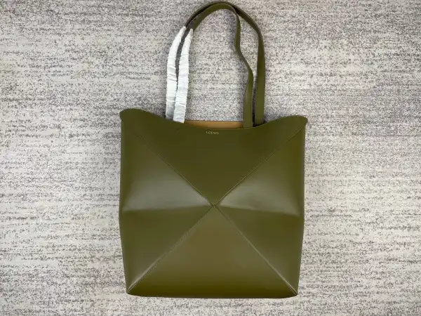 First Bag Ru Lowee Puzzle Fold Tote in shiny calfskin