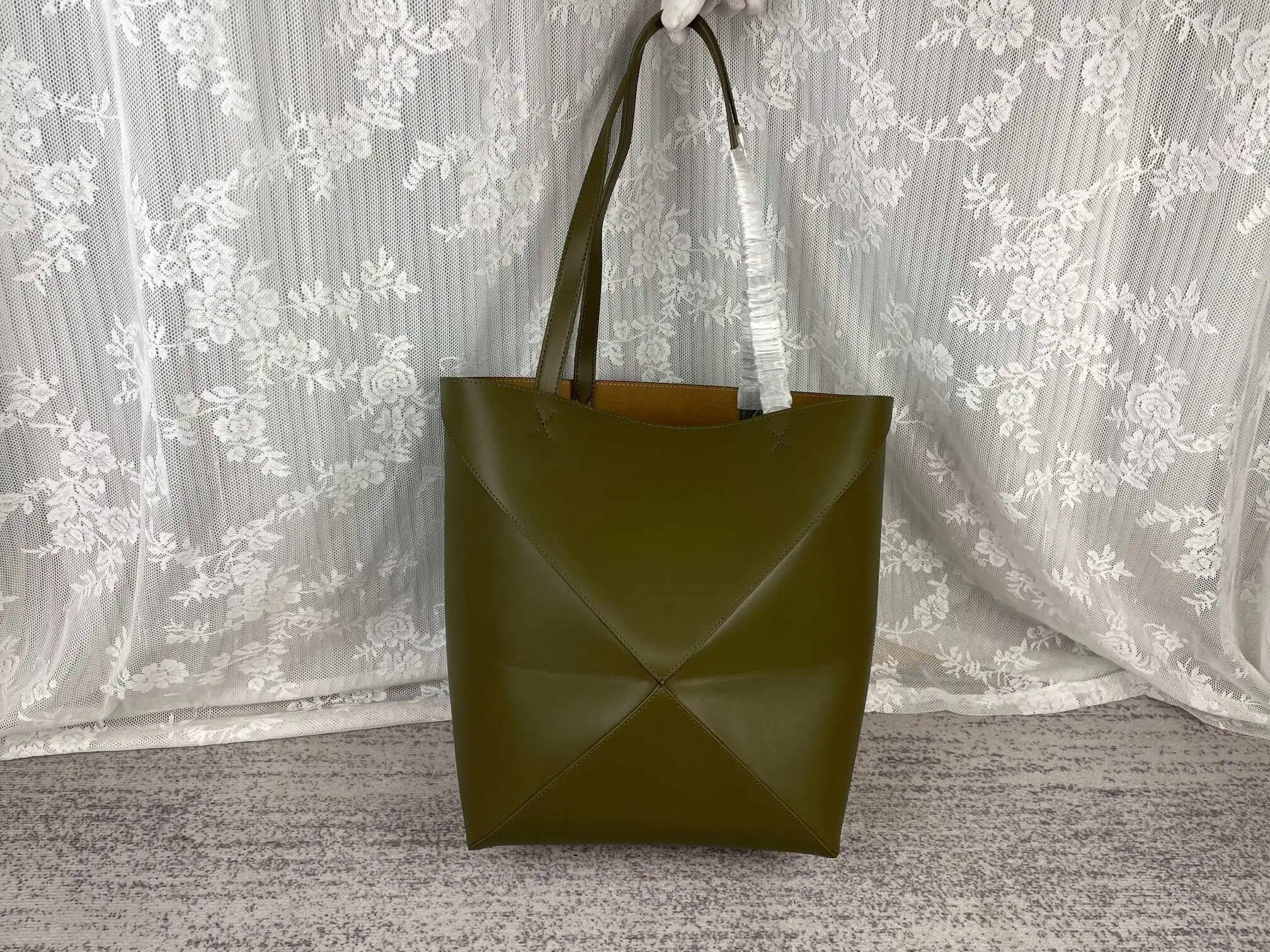 Lowee Puzzle Fold Tote in shiny calfskin