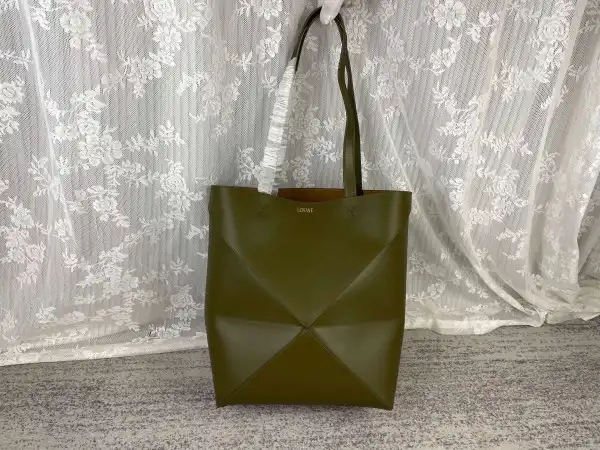 First Bag Ru Lowee Puzzle Fold Tote in shiny calfskin